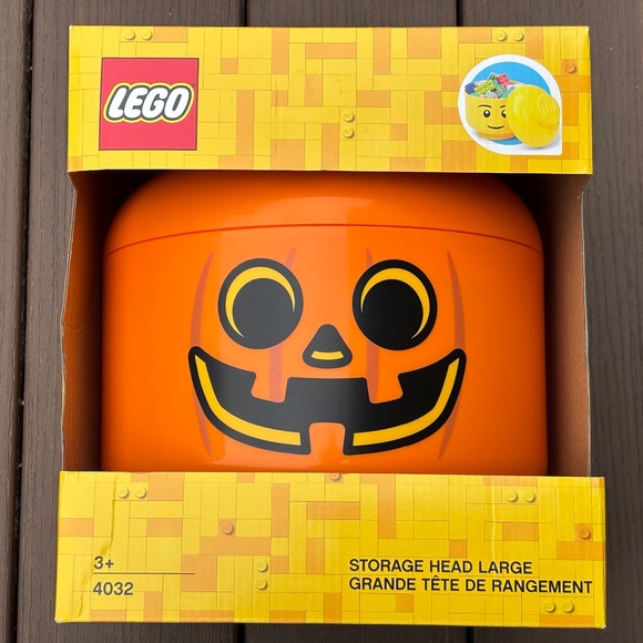 Lego Pumpkin Head LARGE Storage Container Toy Organization Bin Stackable Orange - Picture 2 of 7